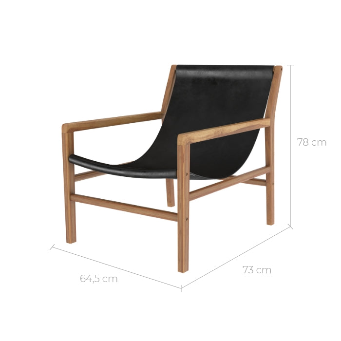 acquistare poltrona lounge in teak e pelle nera apache