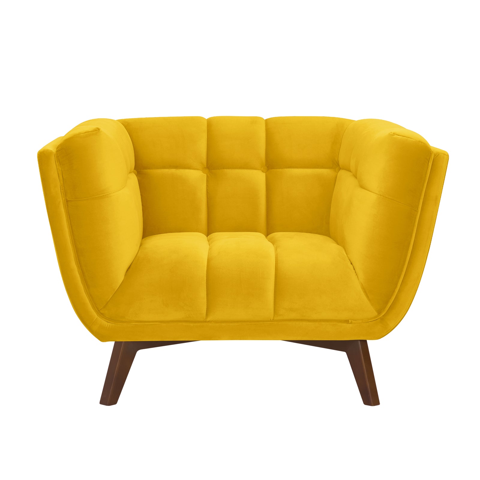 acheter fauteuil velours jaune pieds bois fonces