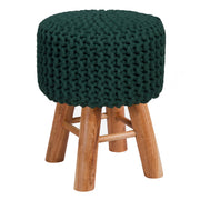 Petit tabouret tricot Lisa vert sapin