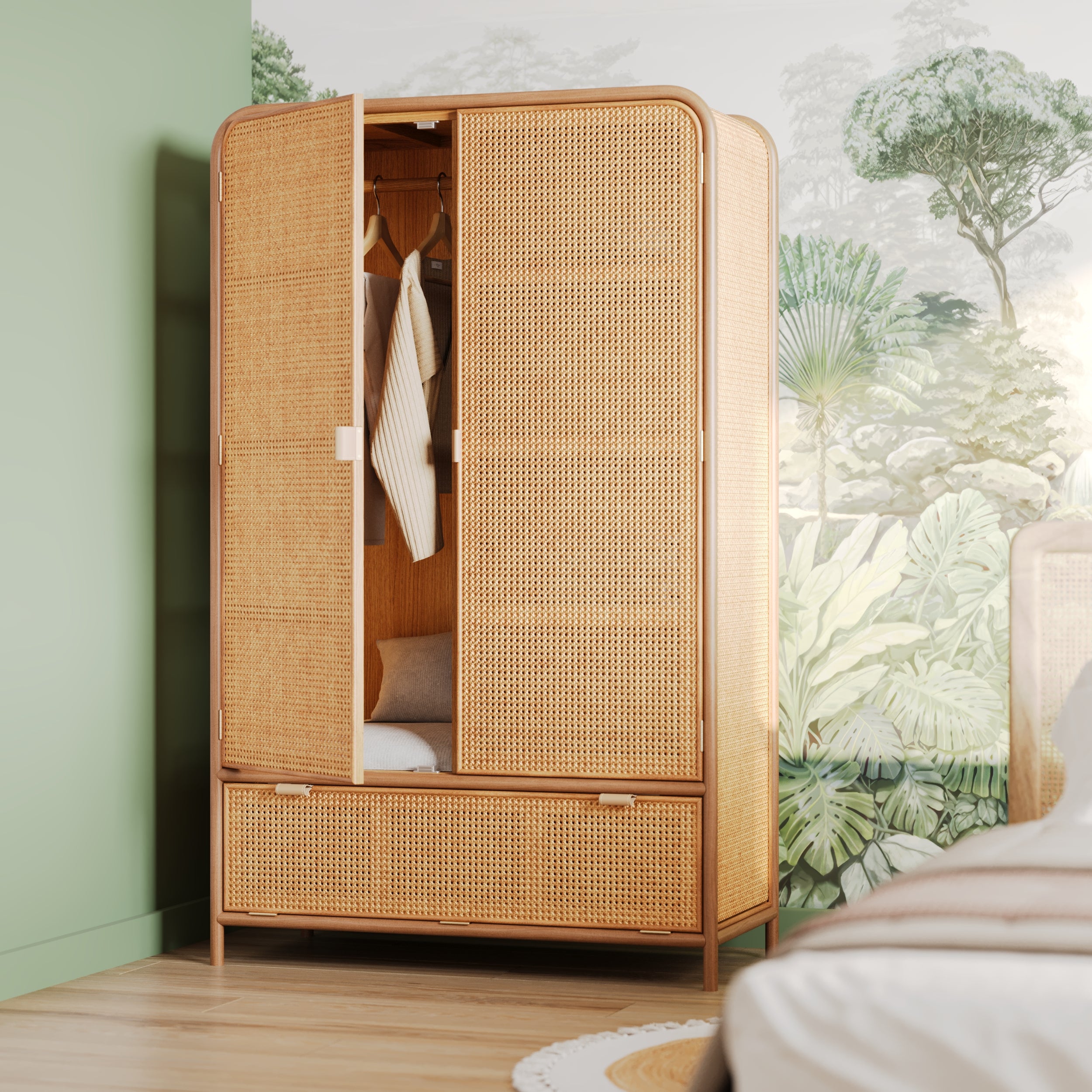 alata armoire bois masif pin teck 3 portes