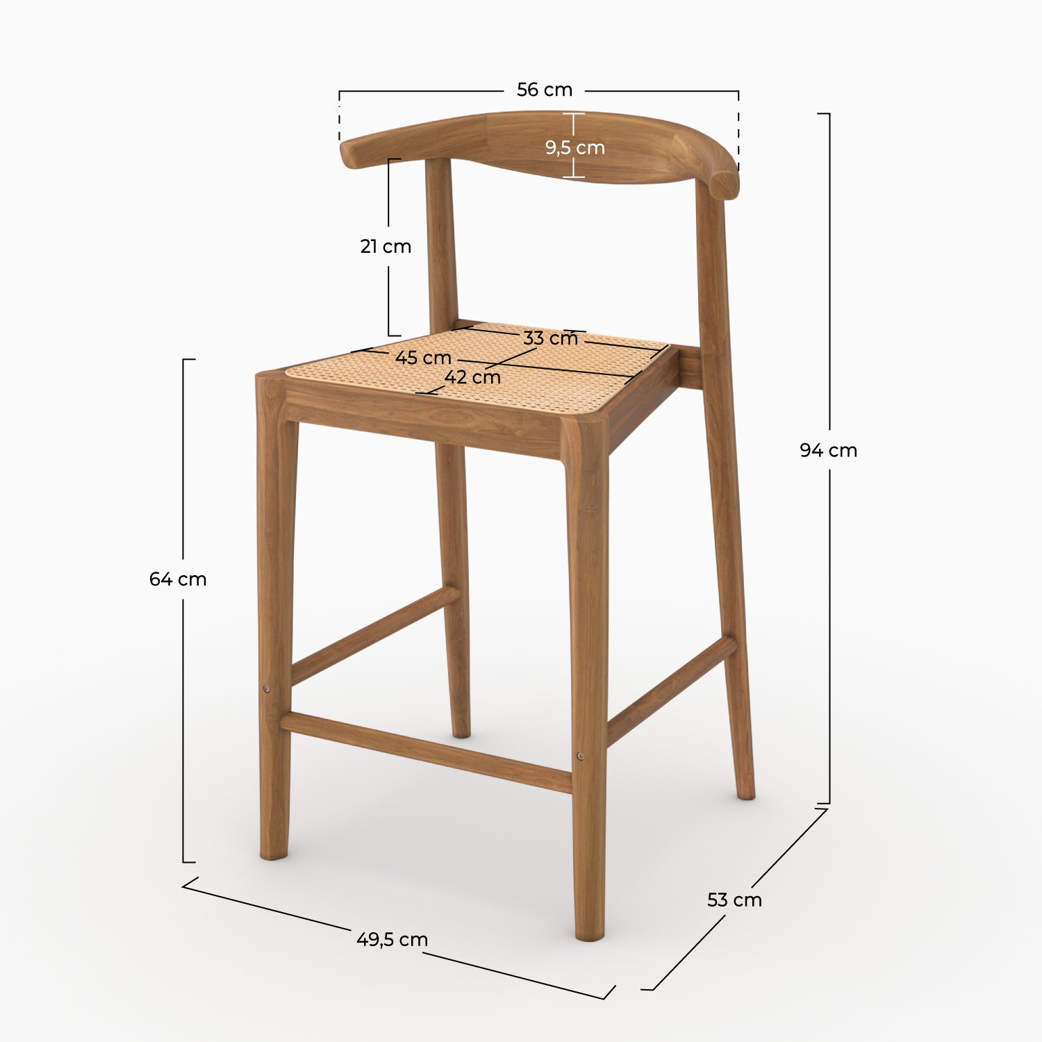 Alia lot 2 chaises hauteur 64cm teck cannage