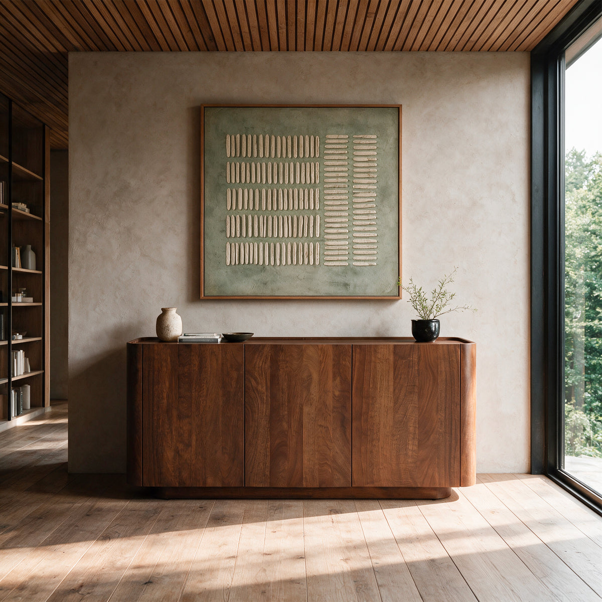 Ambiance buffet en bois de manguier finition noyer – Maison Pavane