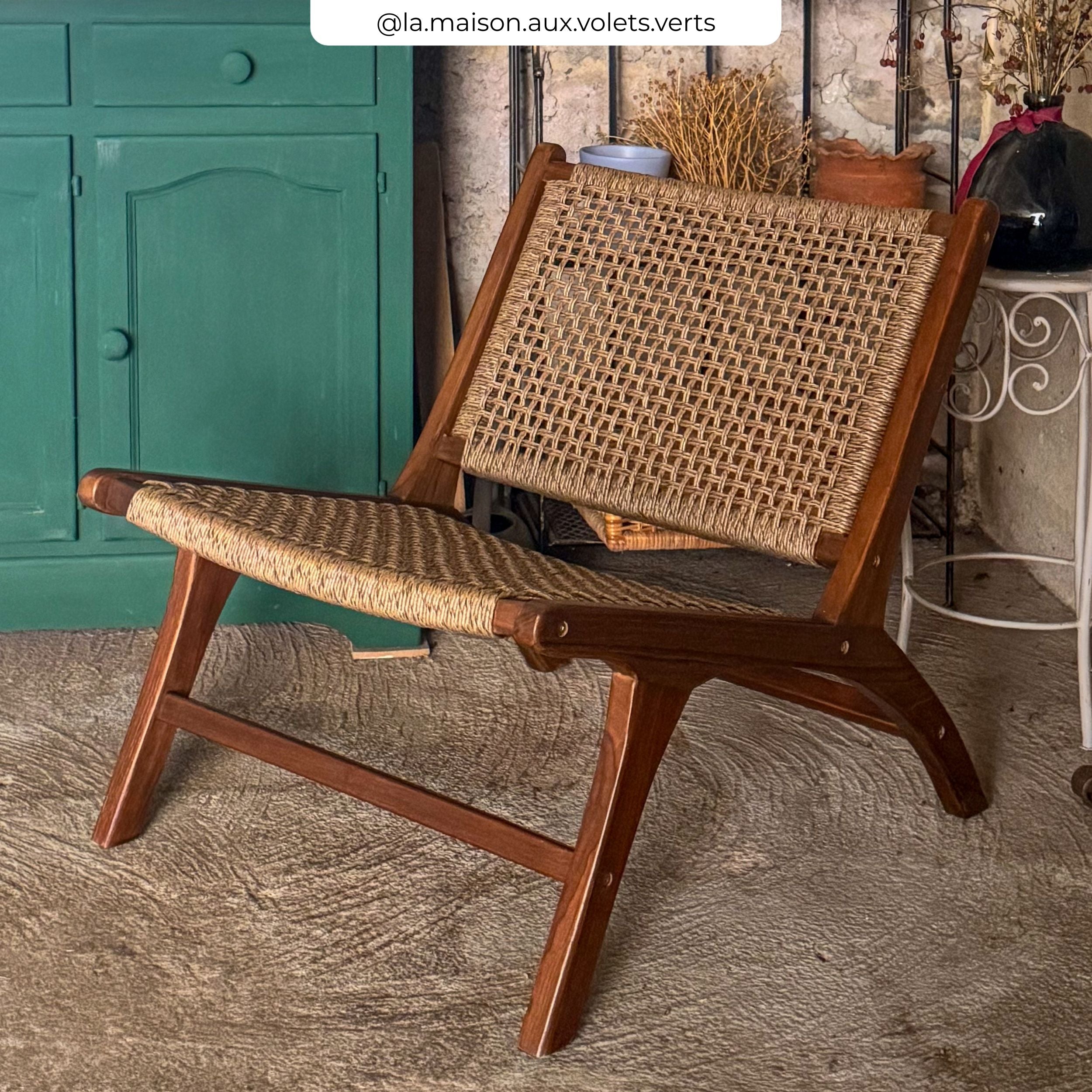 Fauteuil Kilka en bois de teck et tissage synthétique