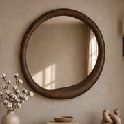 Miroir rond Yoko en placage noyer, D100 cm