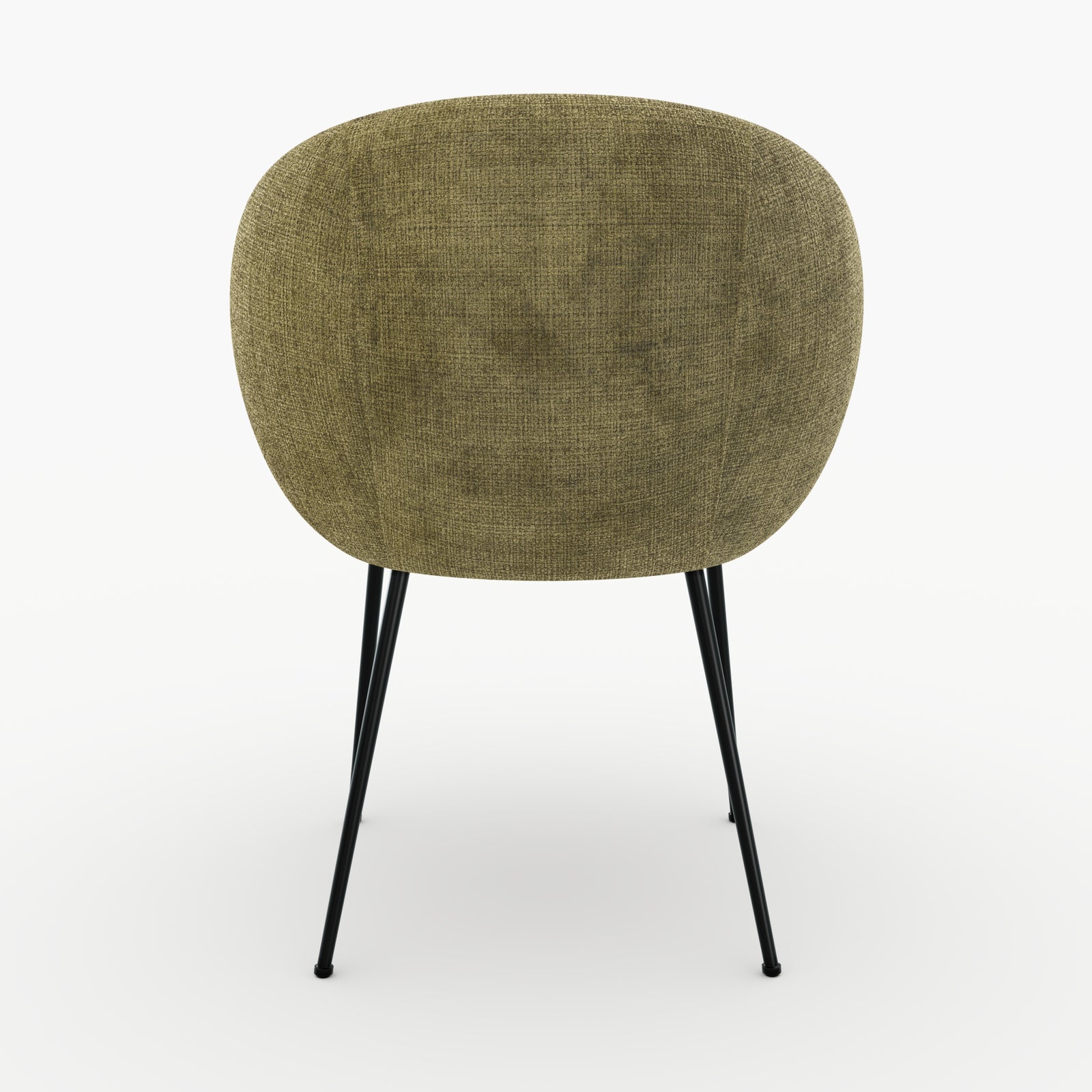 Ambiance salon chaise Bloomy en velours chenille vert olive foncé et métal noir