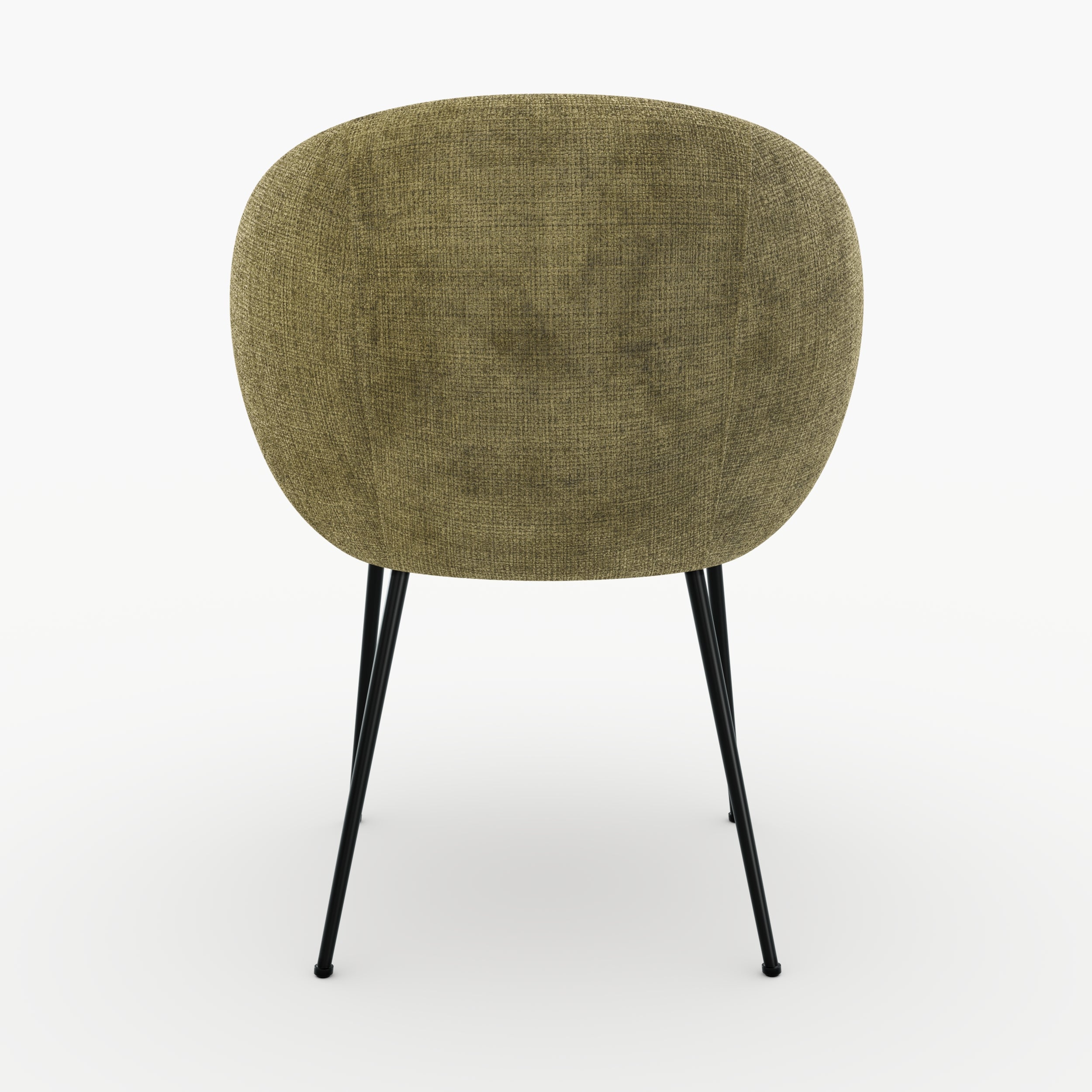 Ambiance salon chaise Bloomy en velours chenille vert olive foncé et métal noir