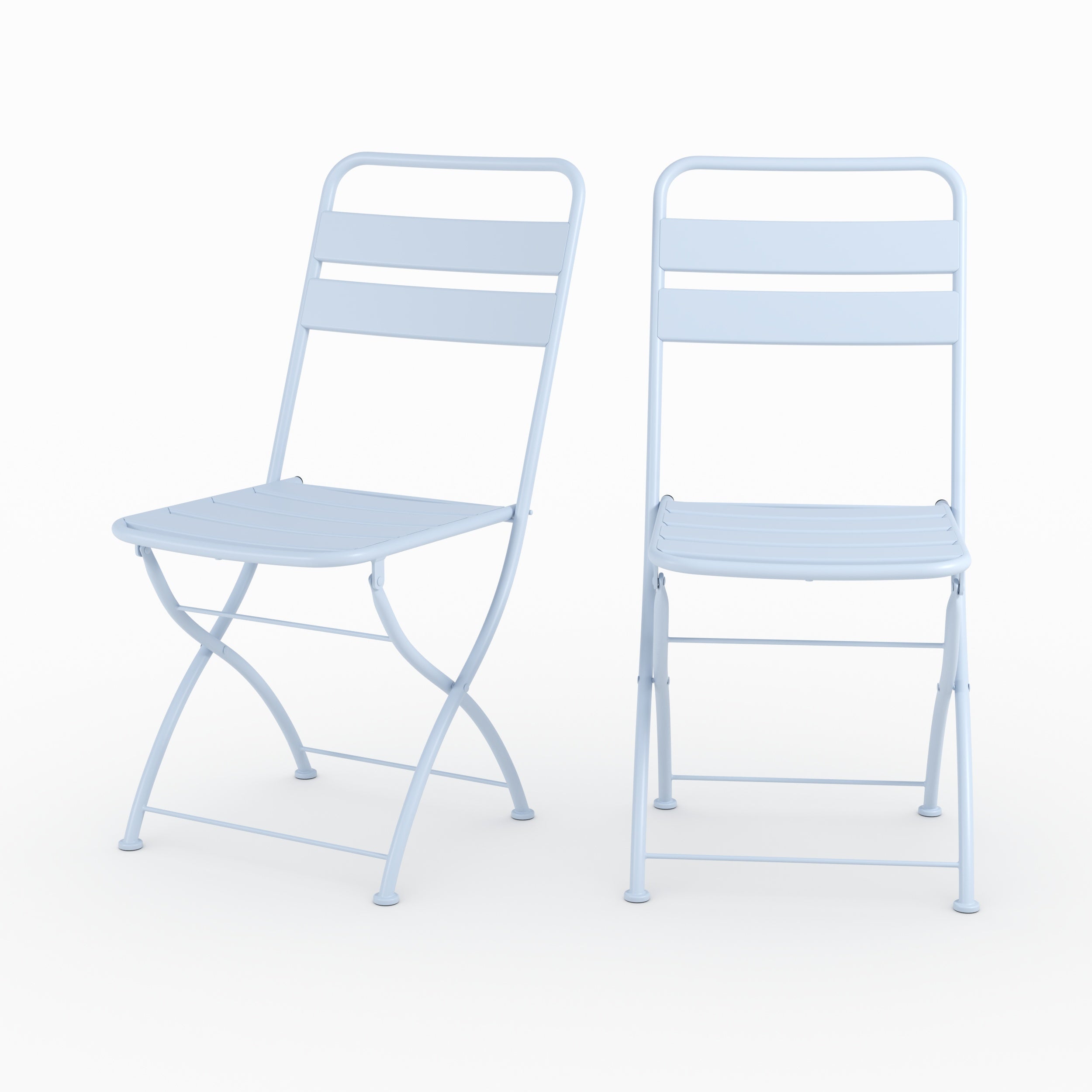 Ambiance salon lot de 2 chaises de jardin Yumi en métal bleu pastel pliantes