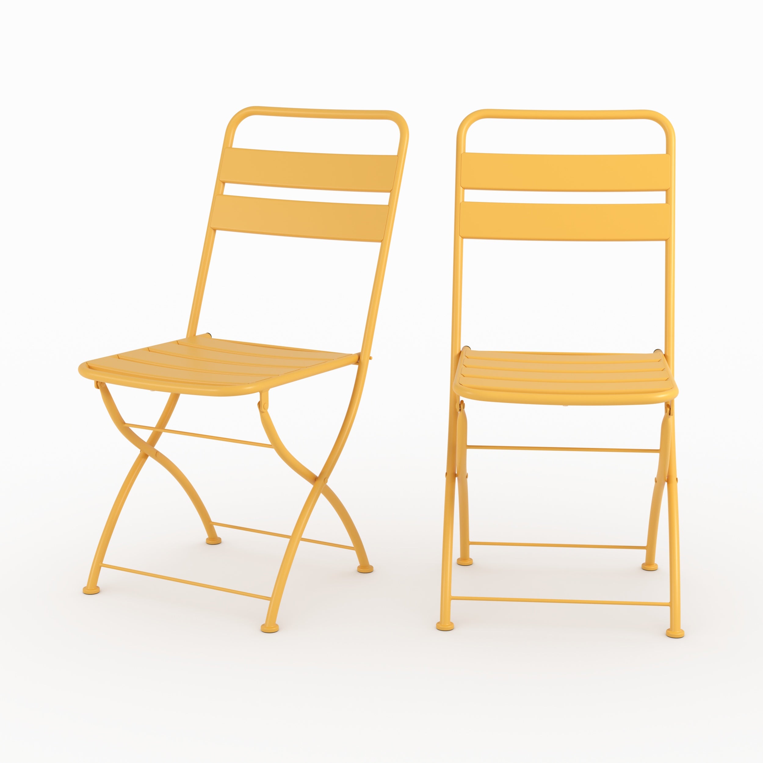 Ambiance salon lot de 2 chaises de jardin Yumi en métal jaune beurre pliantes