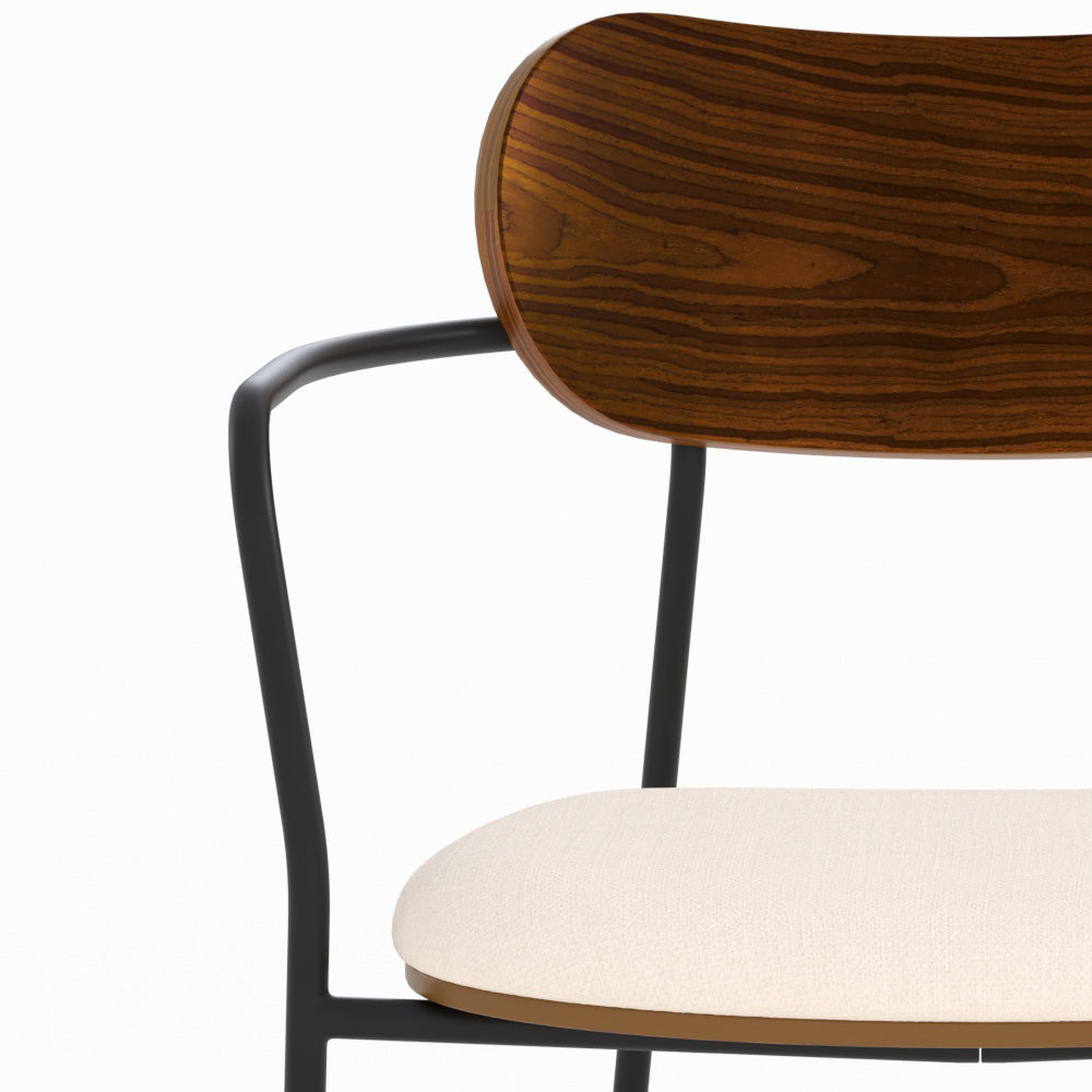 Ambiance salon lot de 2 chaises marine en tissu beige et placage en bois foncé