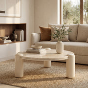Table basse Hanaé en marbre avec pieds laqués beiges, D86 cm