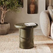 Tavolino Apoline laccato verde kaki in MDF, D50 cm