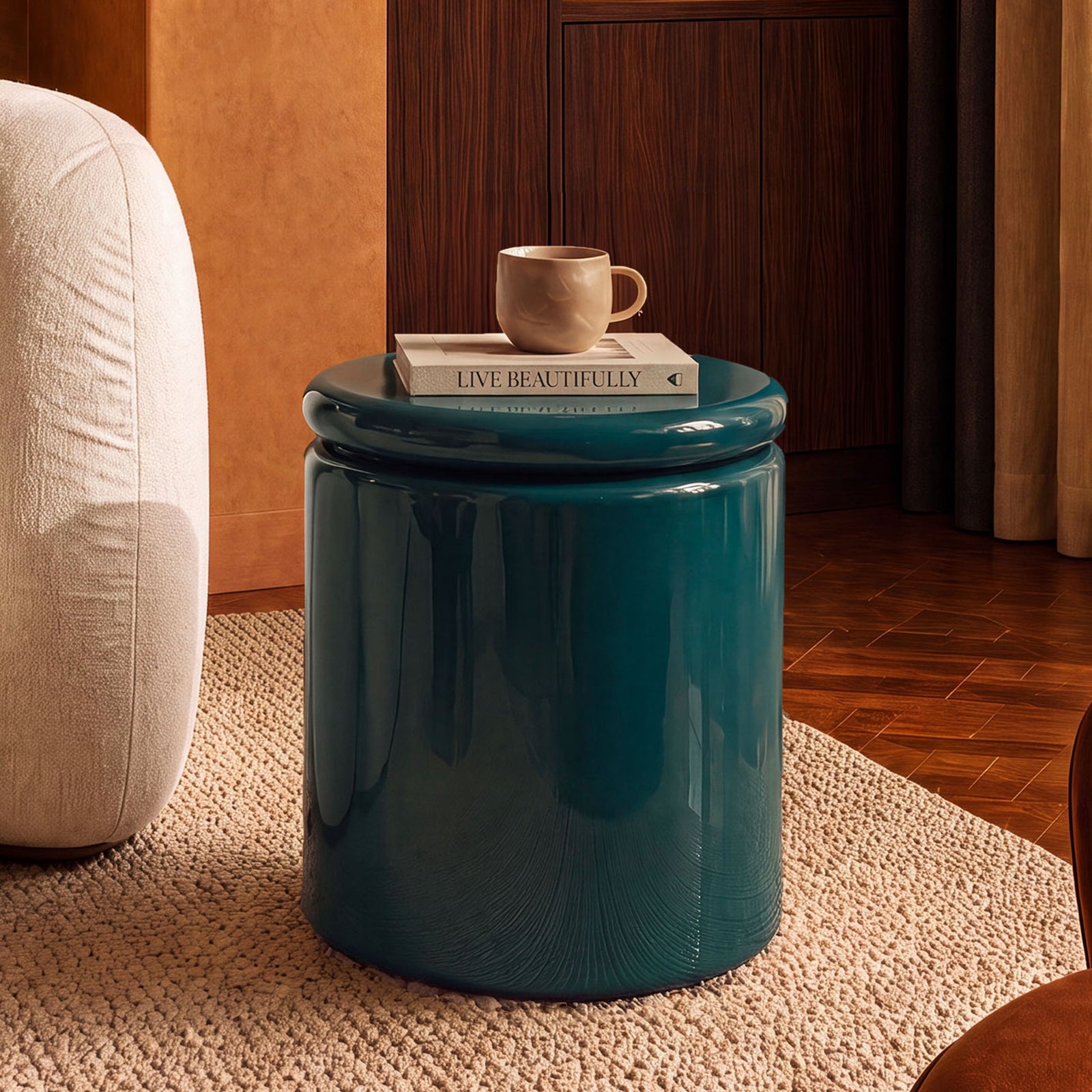 Ambiance table d'appoint vert canard Oscar tapis salon – Maison Pavane