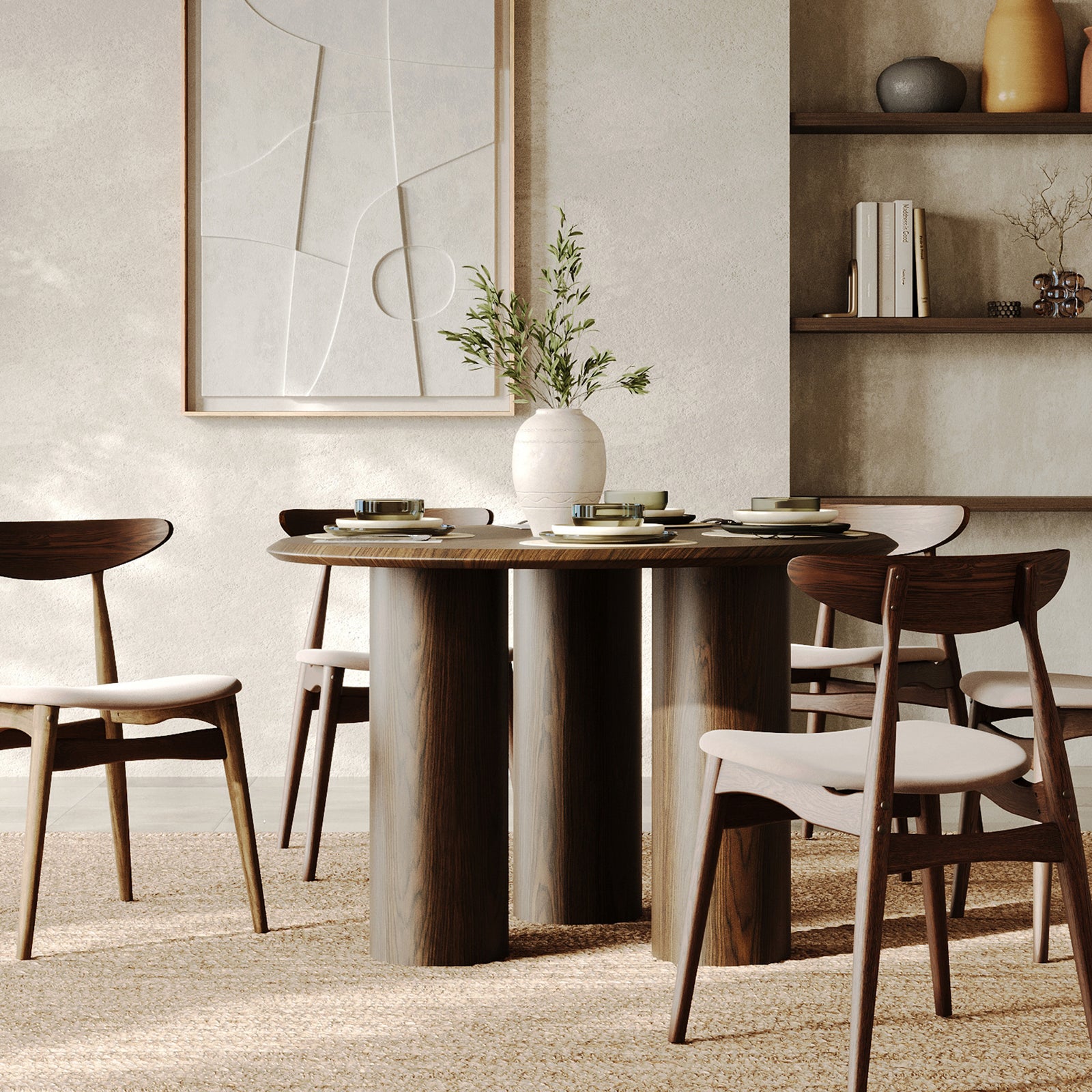 Ambiance table en bois placage noyer 6 places – Maison Pavane