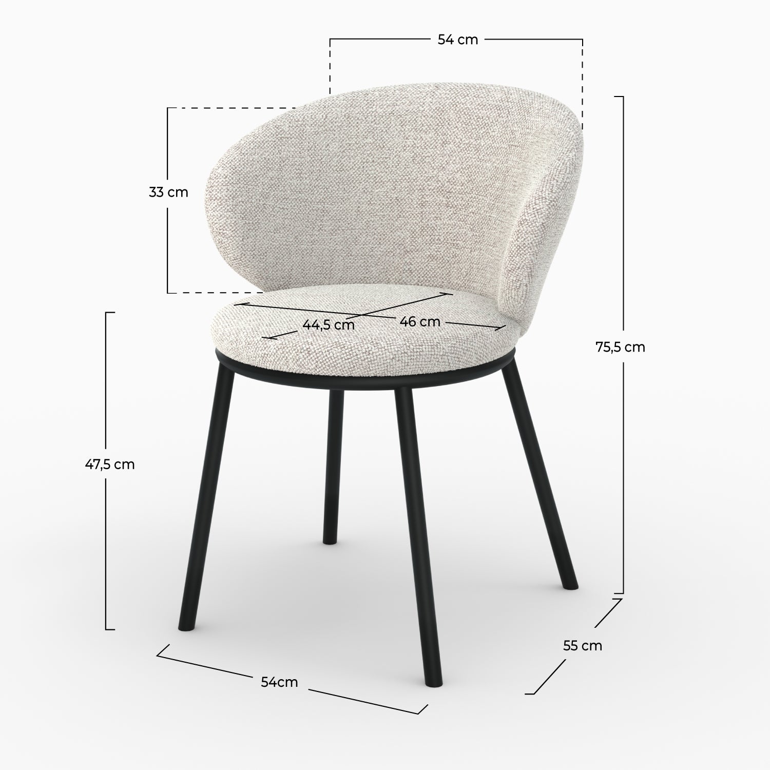 chaise Angèle en tissu beige avec pieds noirs
