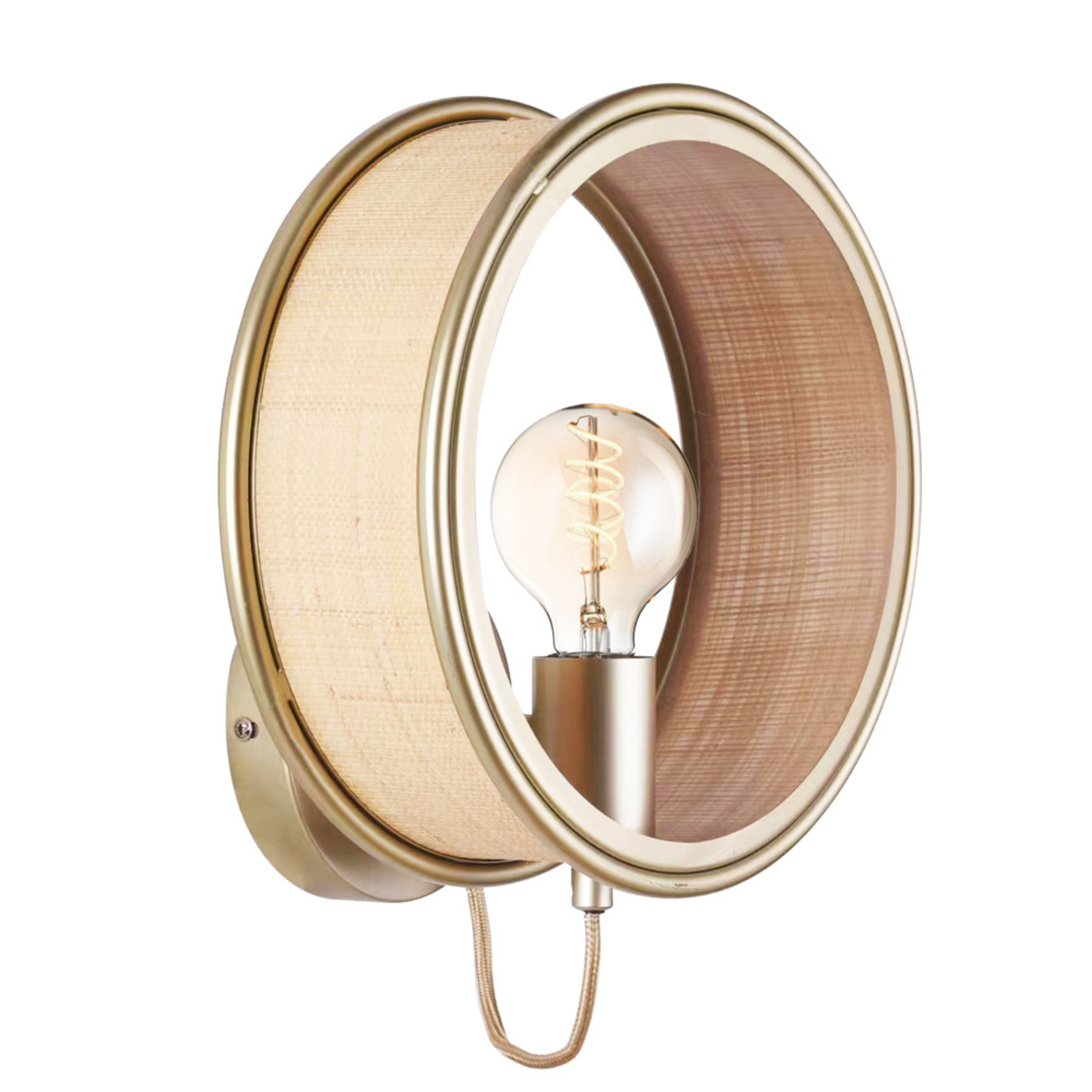 Applique murale ronde Bob en fibre naturelle et métal doré - Maison Pavane