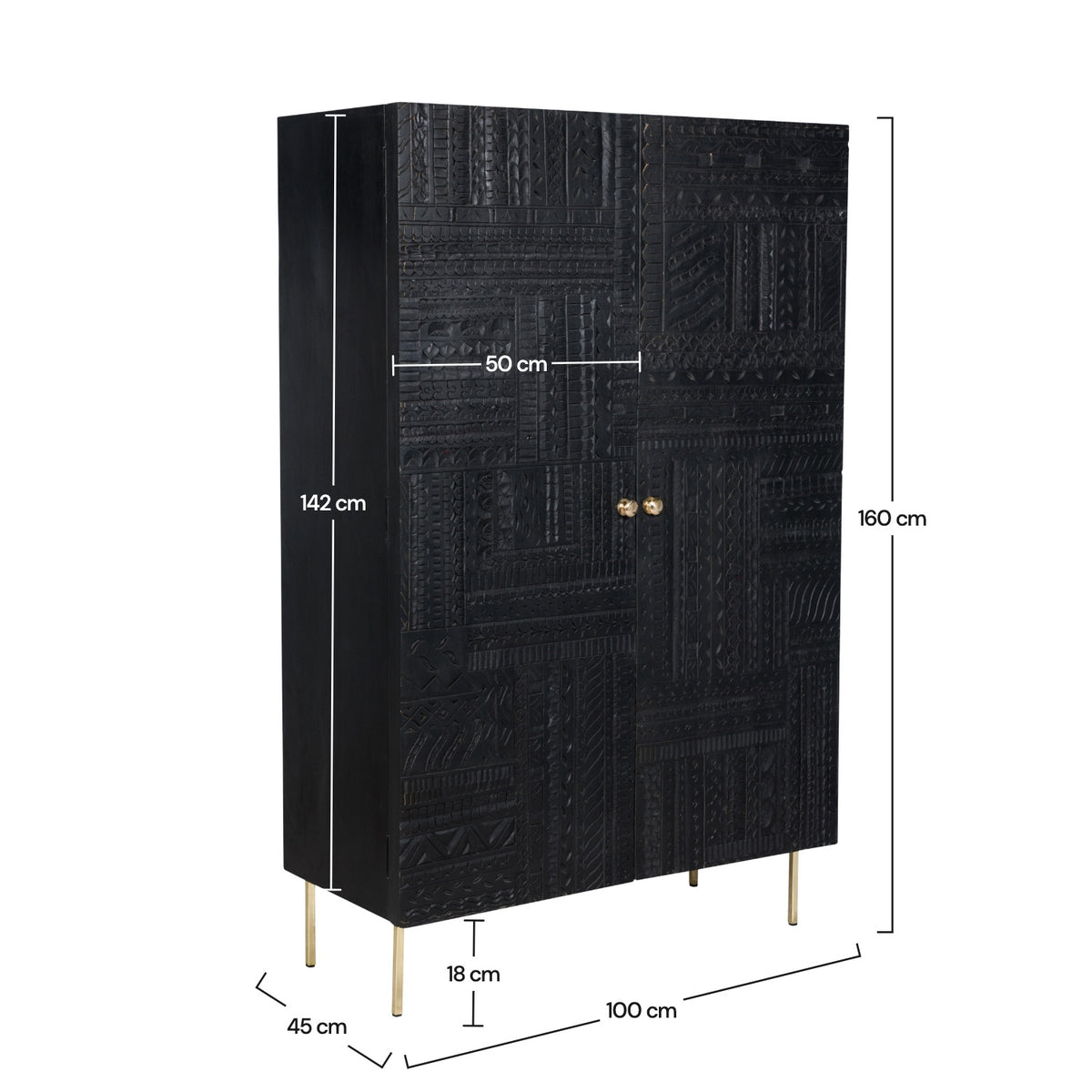 Armoire noire pieds dorés Chimane dimensions – Maison Pavane