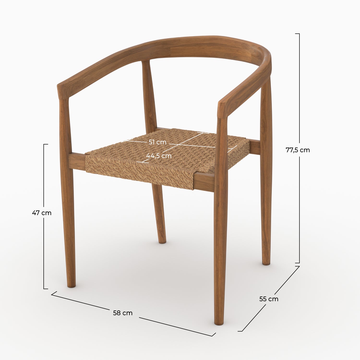 Bali chaises teck vernis lot 2 tissage synthétique