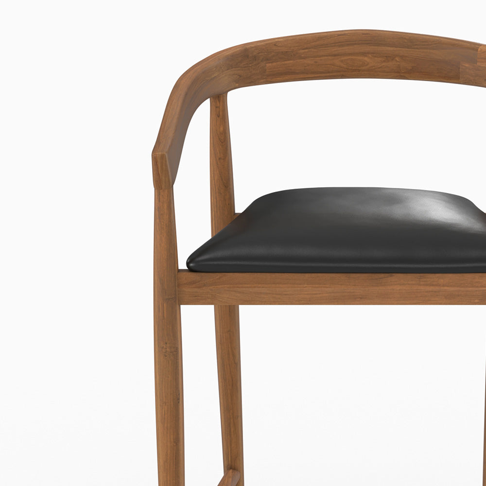 Bali lot deux chaises bar teck cuir noir 77cm