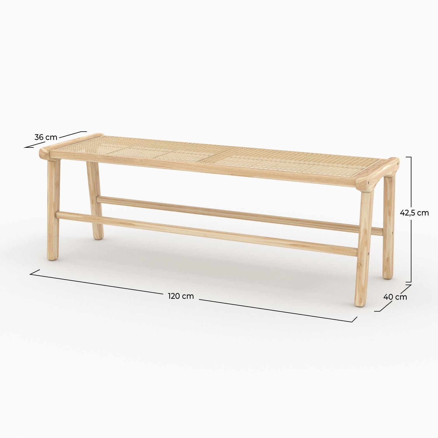 panca 120 cm in teak e rattan kuna