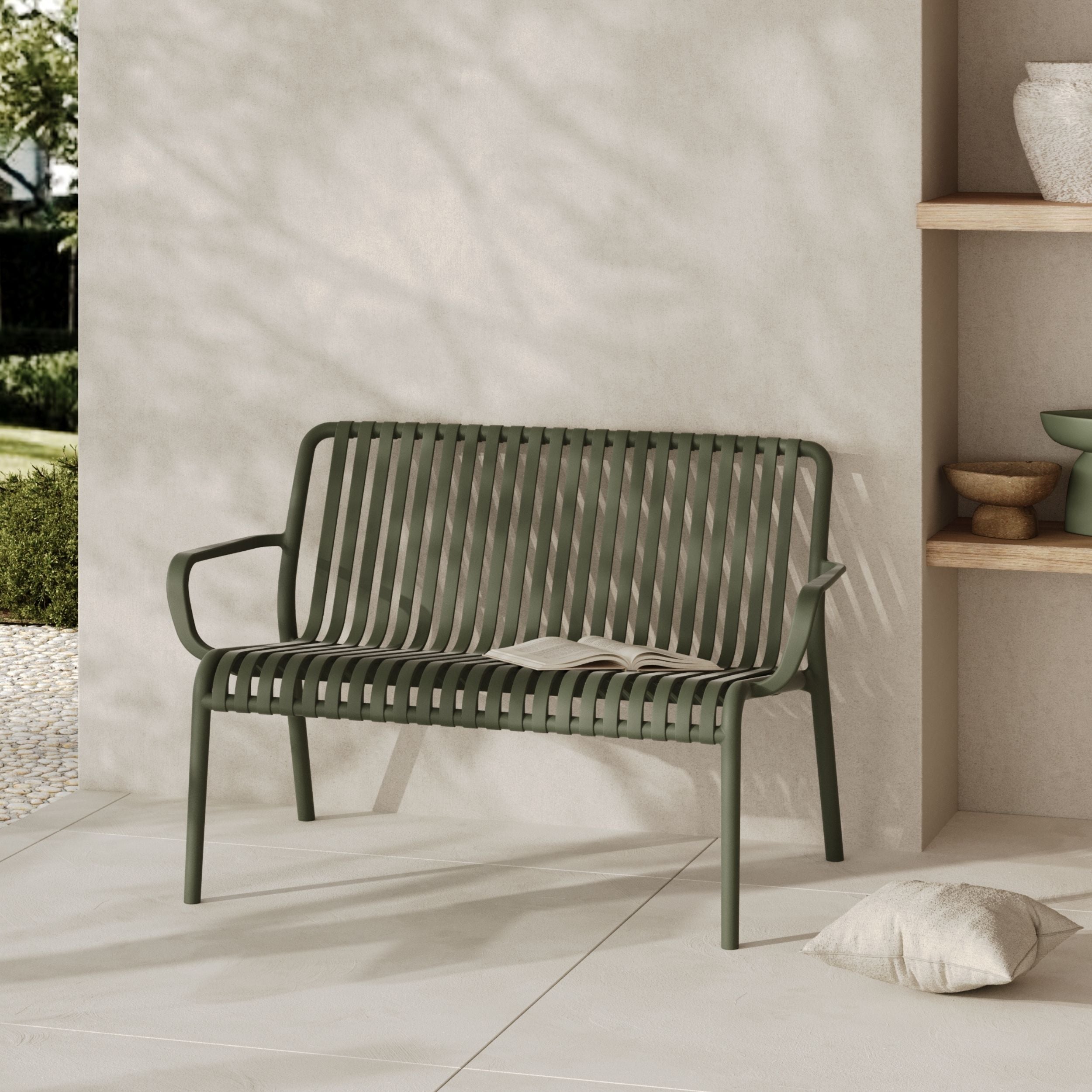 Banc de jardin plastique vert kaki