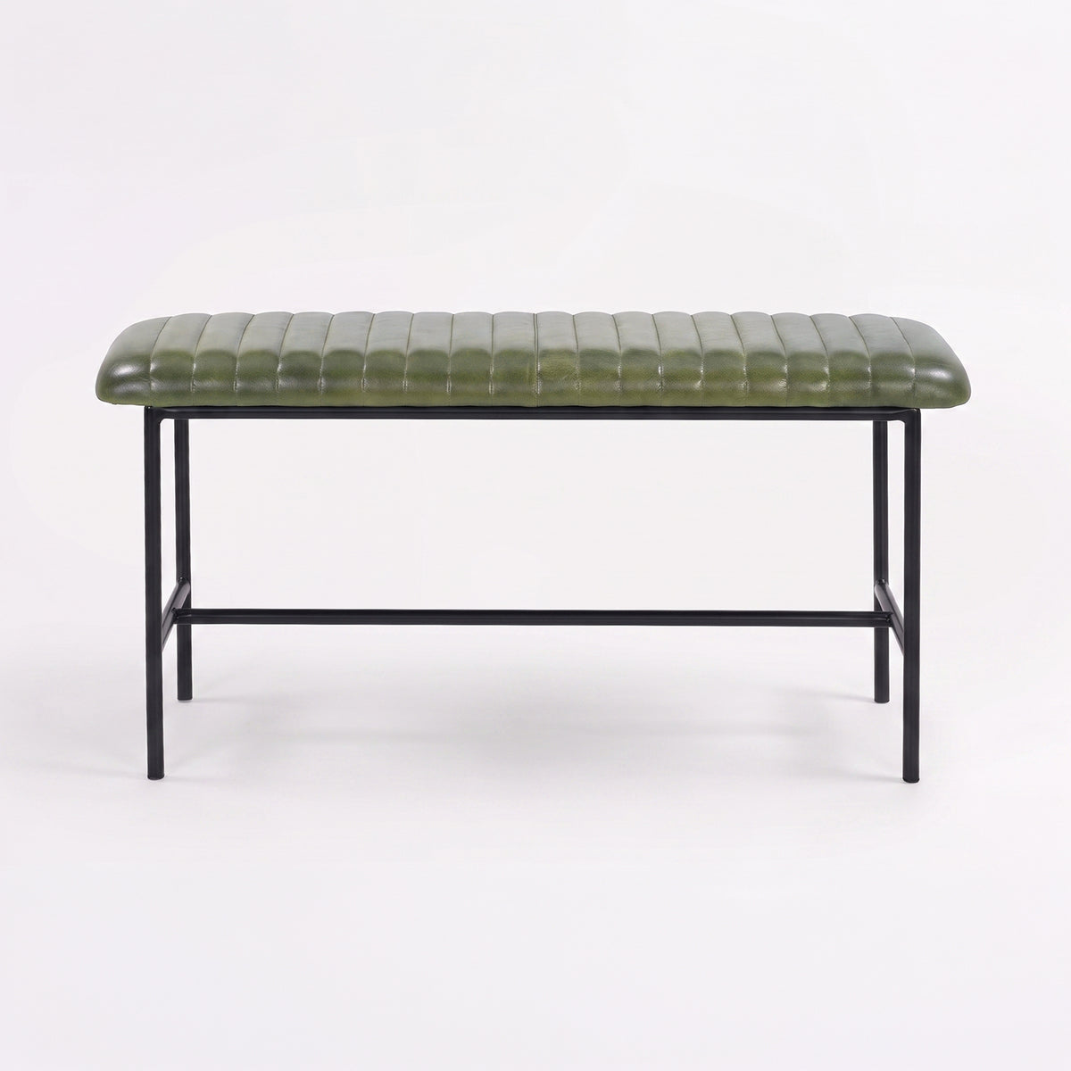 Banc Émile 100 cm en cuir de buffle vert, vue de face - Maison Pavane