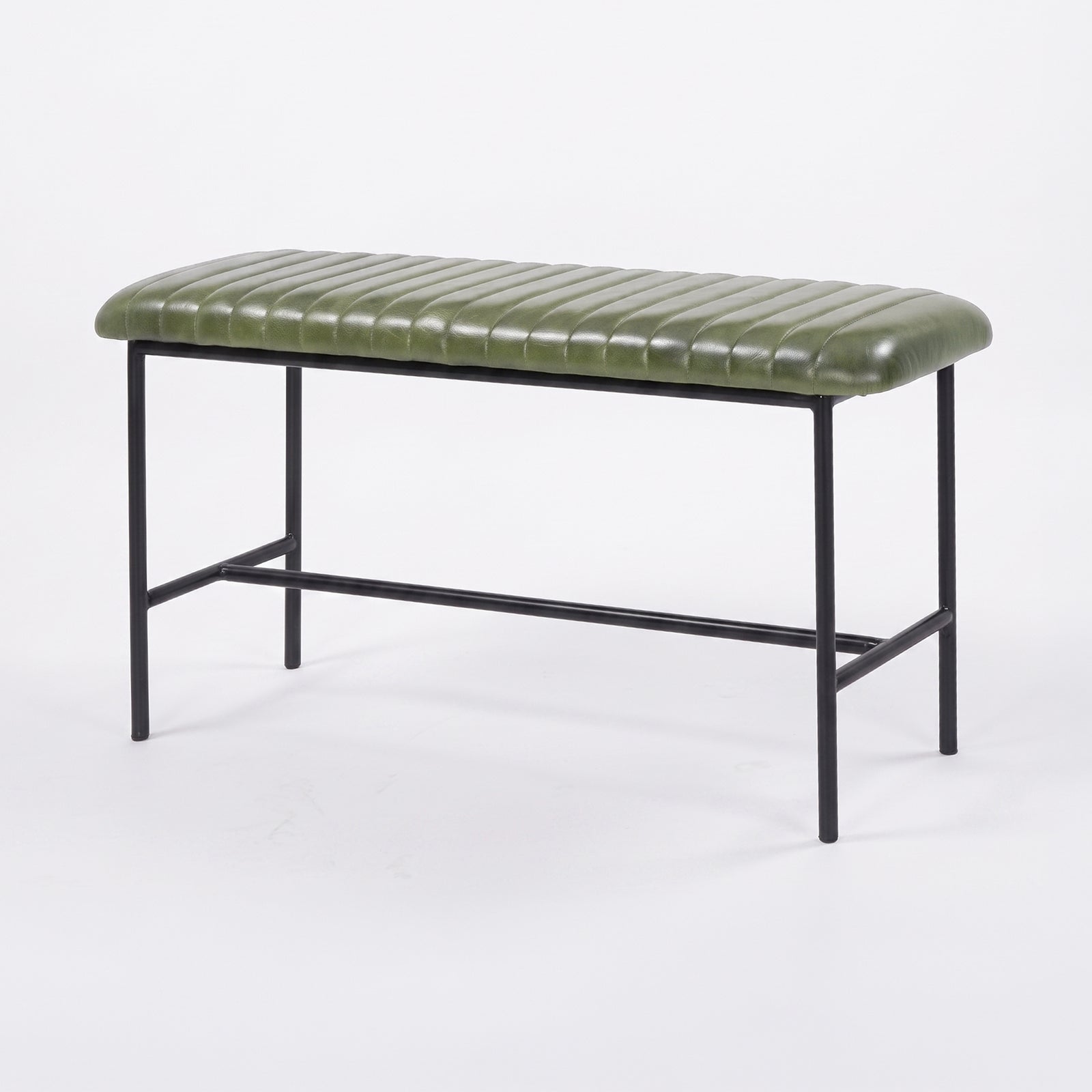 Banc Émile 100 cm en cuir de buffle vert - Maison Pavane