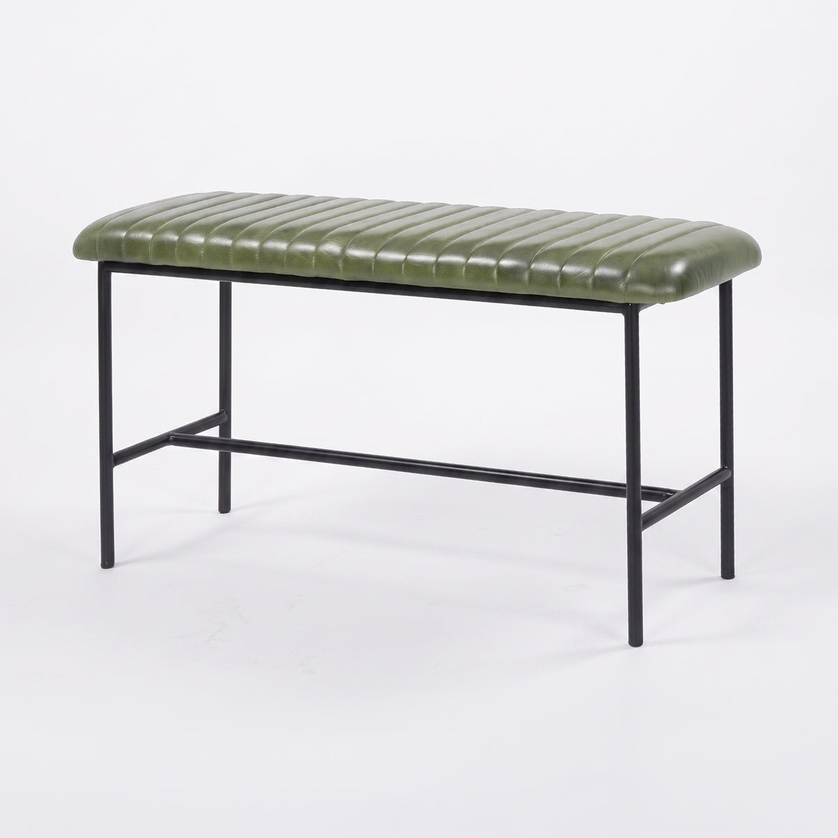 Banc Émile 100 cm en cuir de buffle vert - Maison Pavane