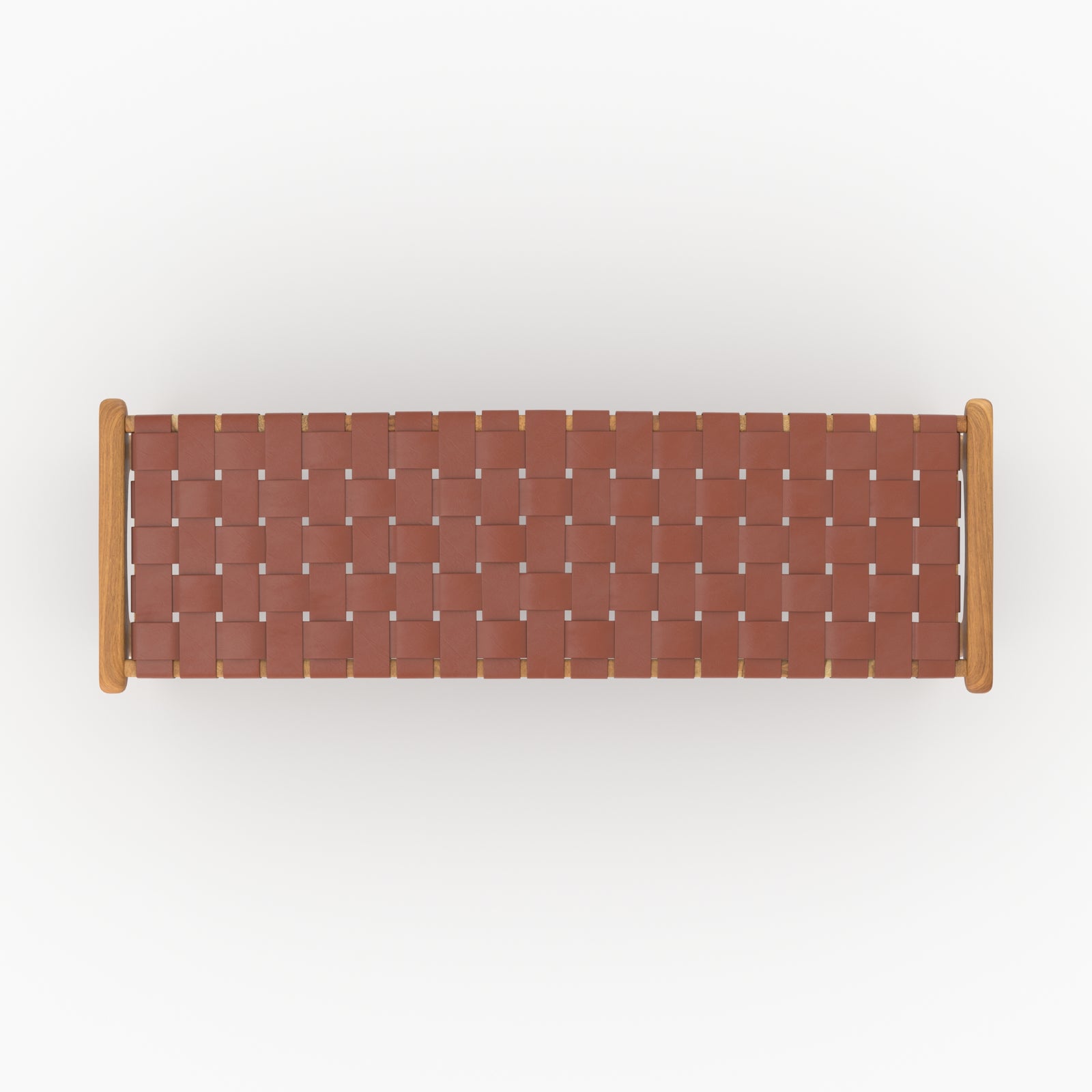 Assise en cuir tressé marron du banc Kuna 120 cm vue de dessus - Maison Pavane