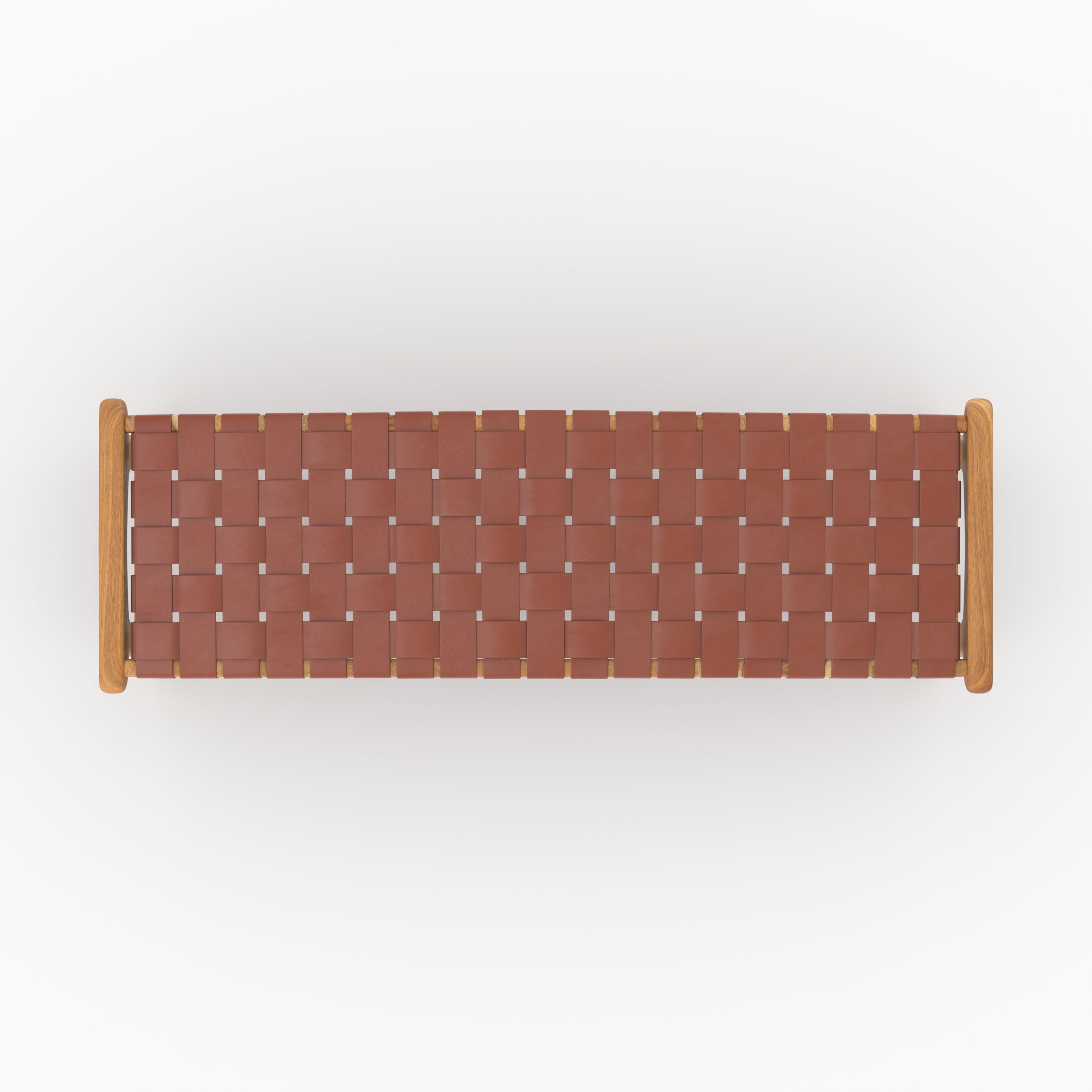 Assise en cuir tressé marron du banc Kuna 120 cm vue de dessus - Maison Pavane