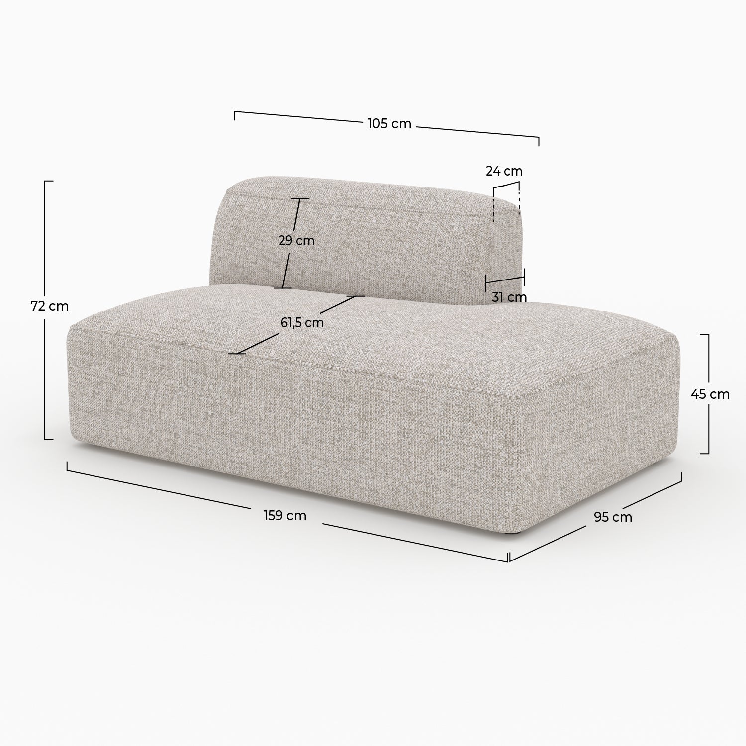 Beige tissu Hestia méridienne dossier gauche canapé modulable