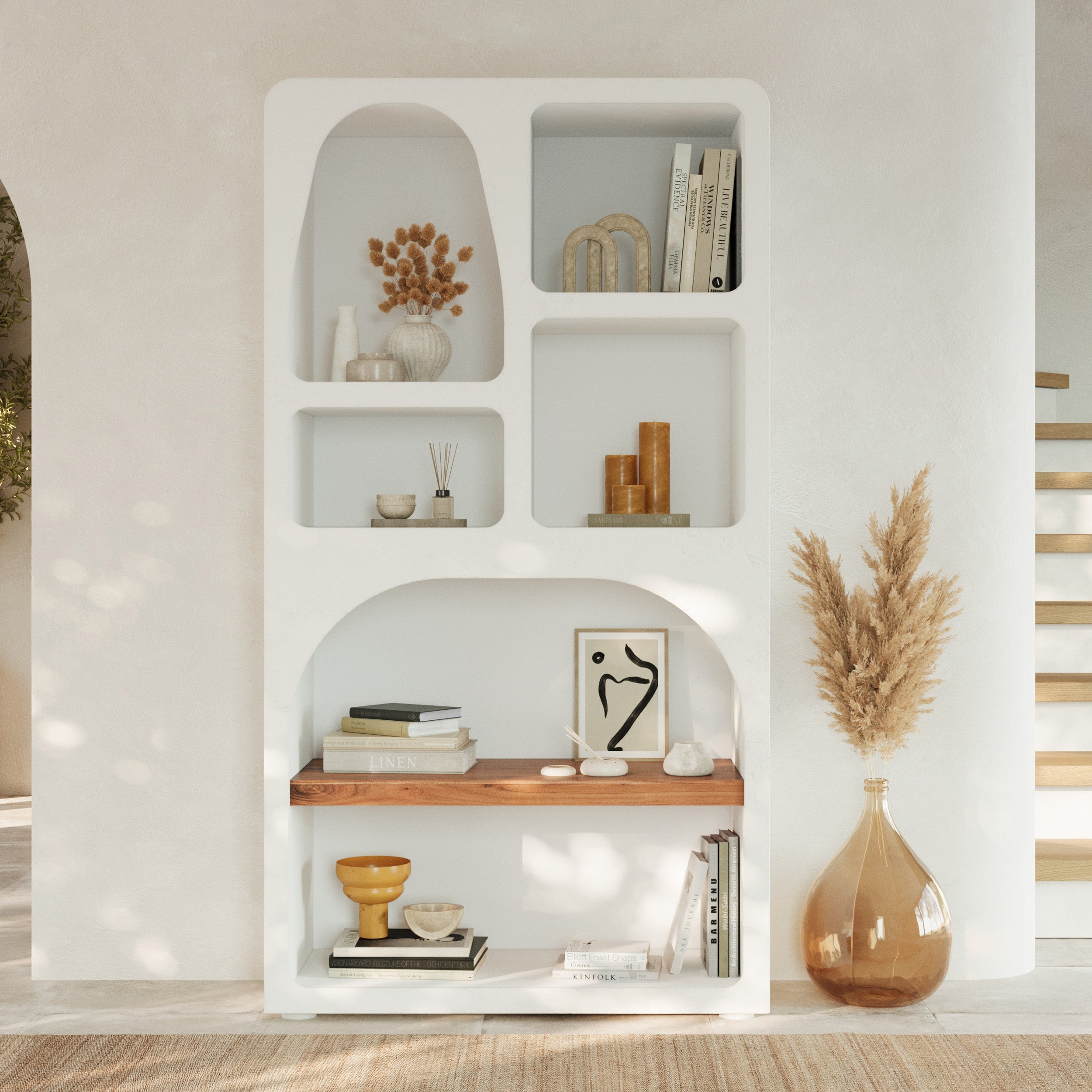 bibliotheque en beton blanc casse style grece