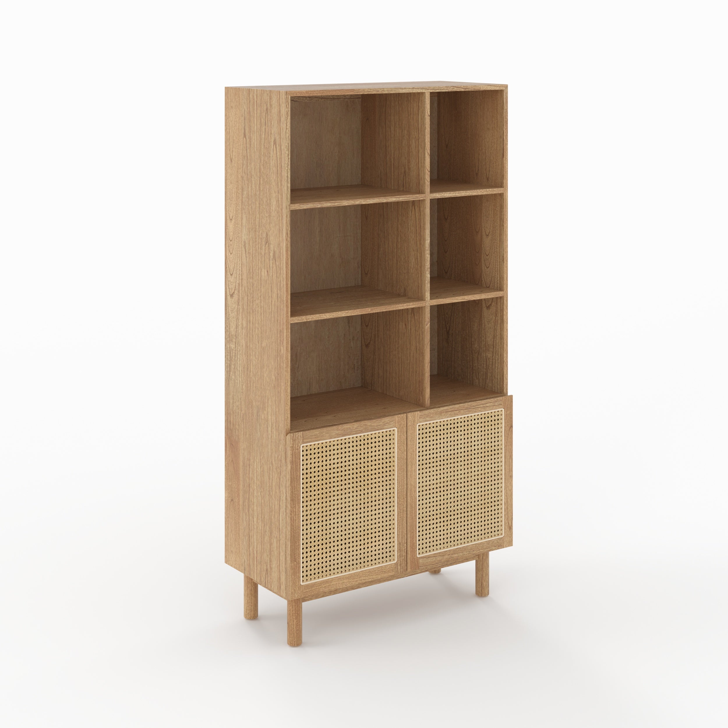 bibliotheque en bois de mindi et rotin delya