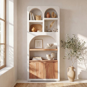Bibliotheque grece Fira bois et blanc