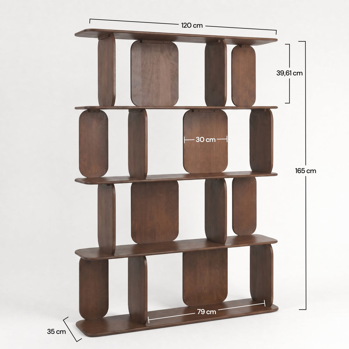 Bibliothèque Nino en bois de manguier noyer, dimensions - Maison Pavane