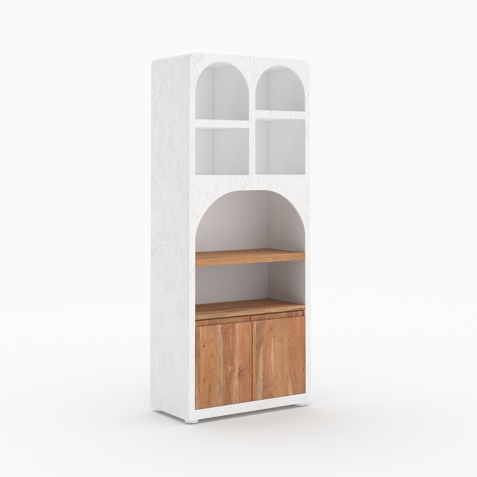 Bibliotheque rangement Fira plâtre blanc cassé style grec perspective 3d