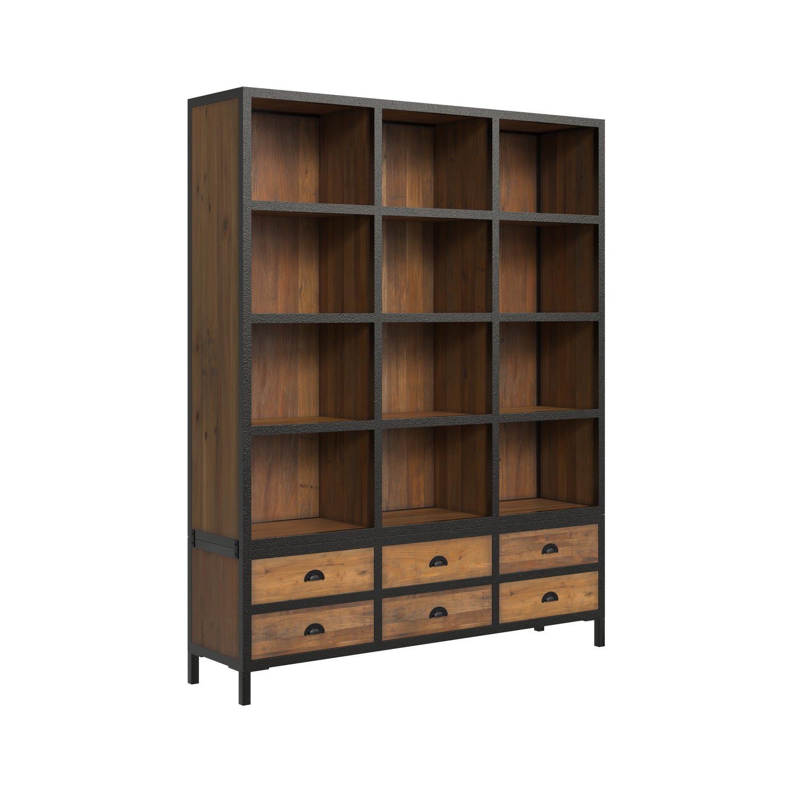 biblioteca shelby in metallo e cedro riciclato