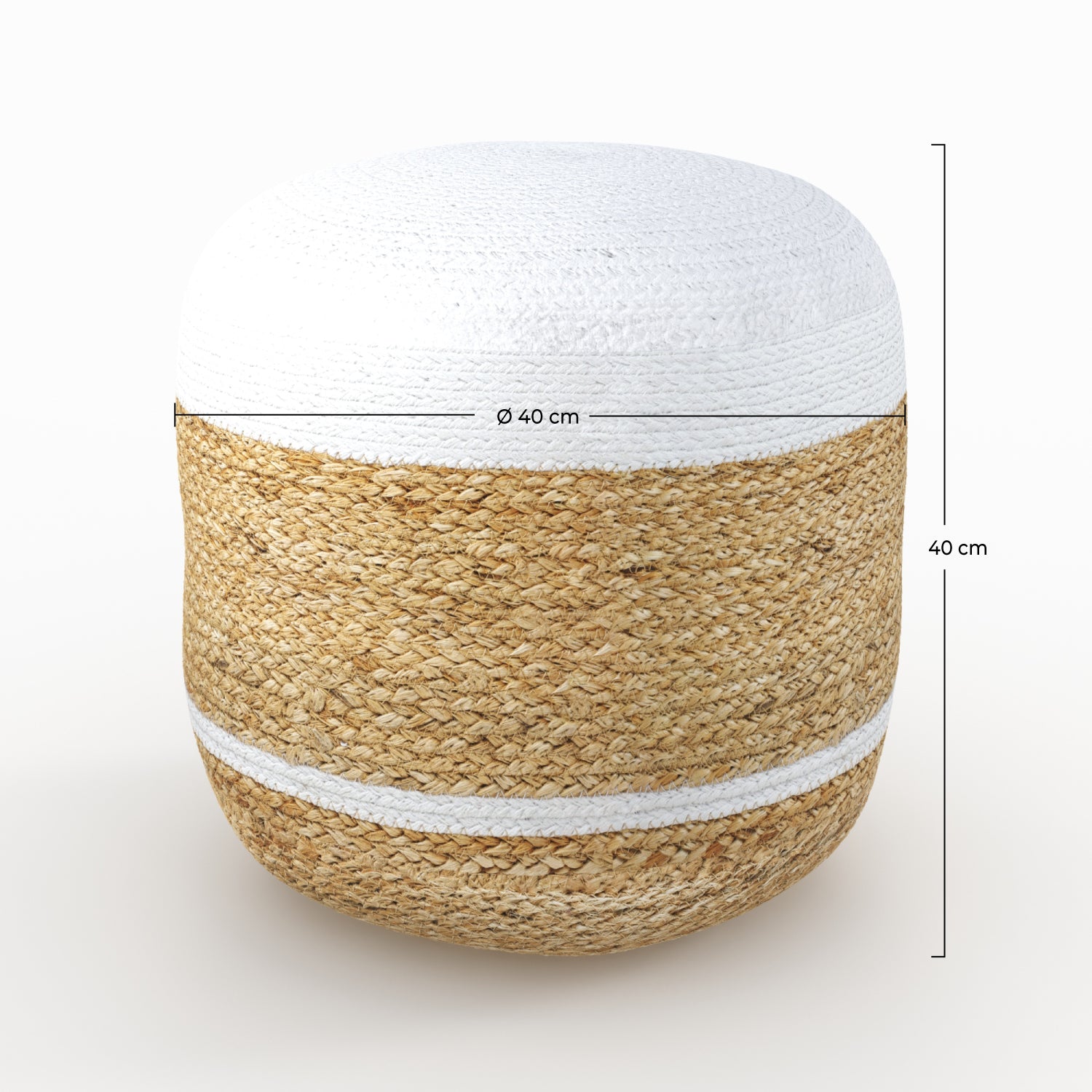 pouf Billy rotondo in juta beige e bianco