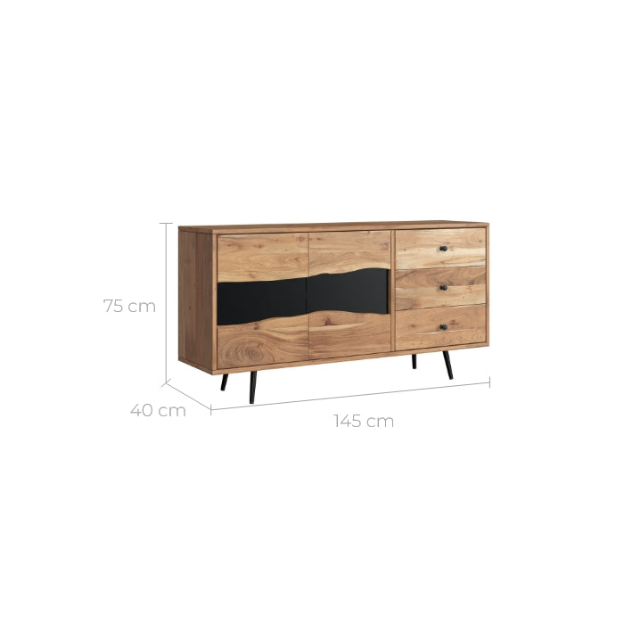 buffet 2 portes 3 tiroirs pieds metal alabama