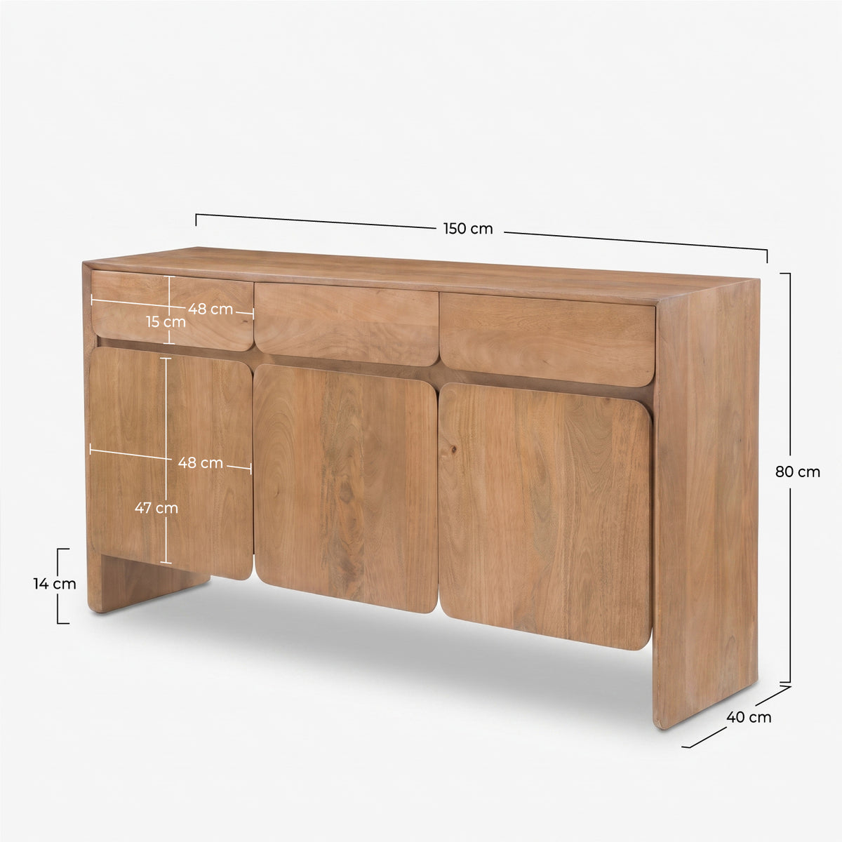 Dimensions du buffet Achille en bois de manguier marron clair - Maison Pavane