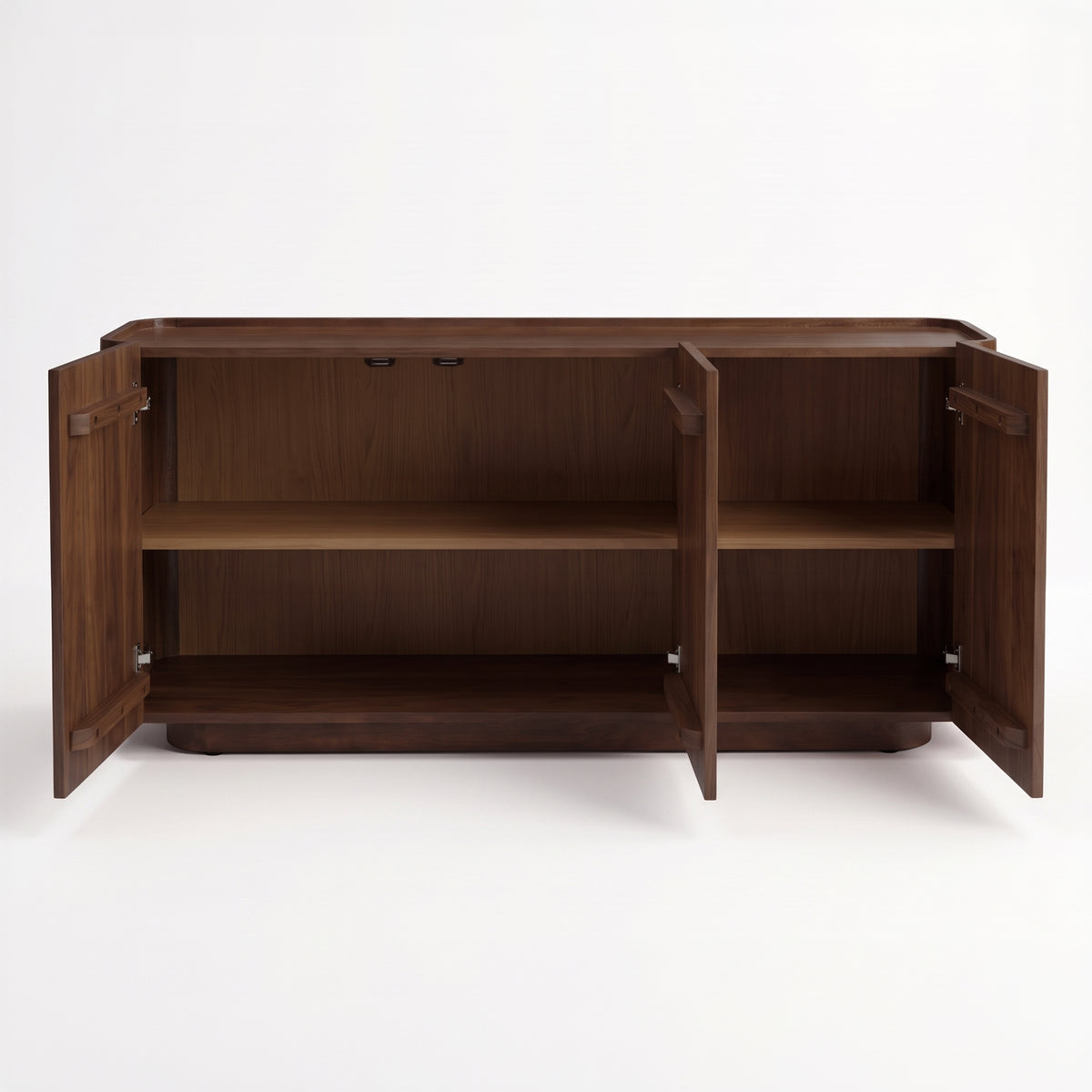 Buffet Aldo en bois de manguier noyer, portes ouvertes, rangement intérieur - Maison Pavane