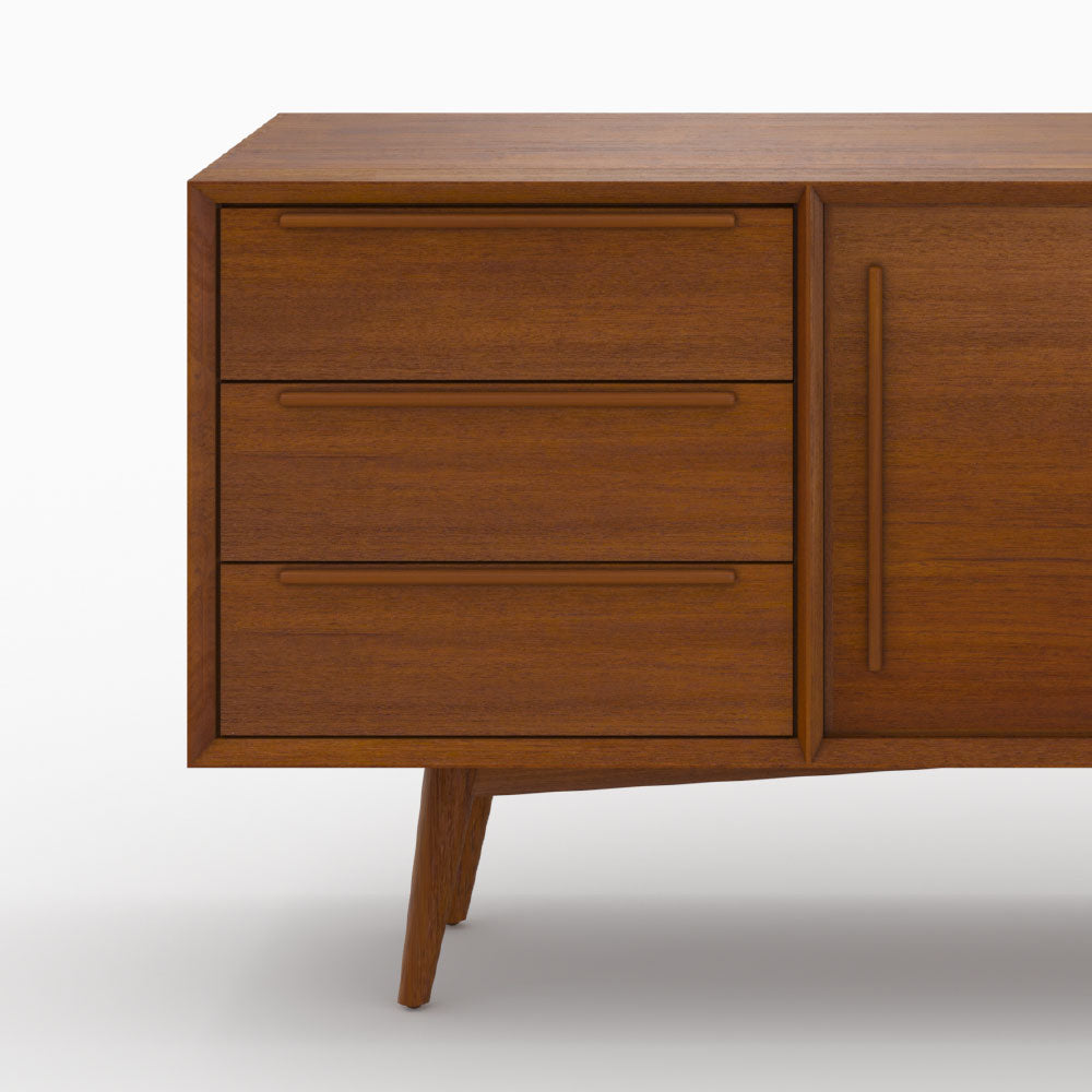 buffet in legno massello di teak Waya con 2 porte scorrevoli e 3 cassetti