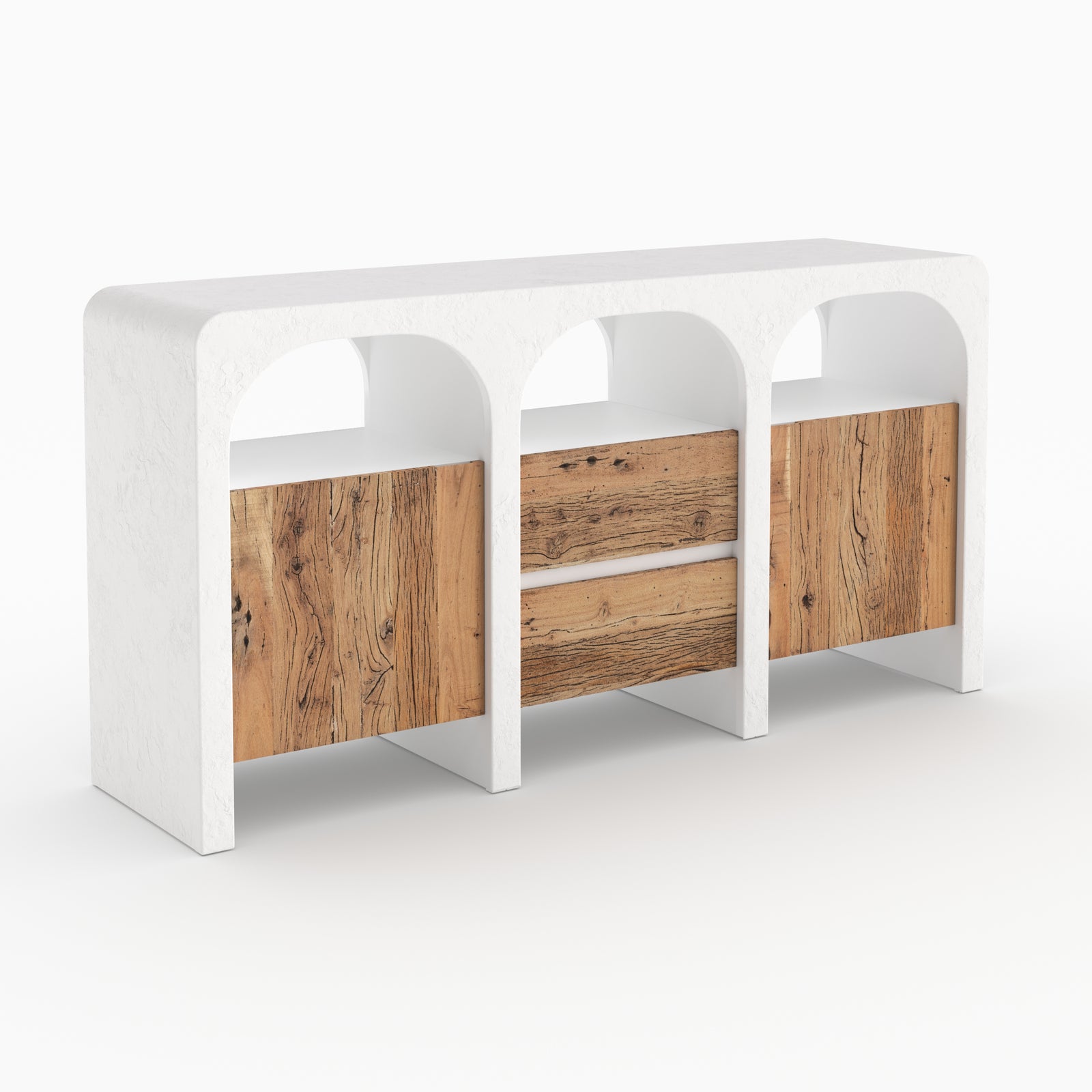 Buffet design Fira béton blanc cassé bois