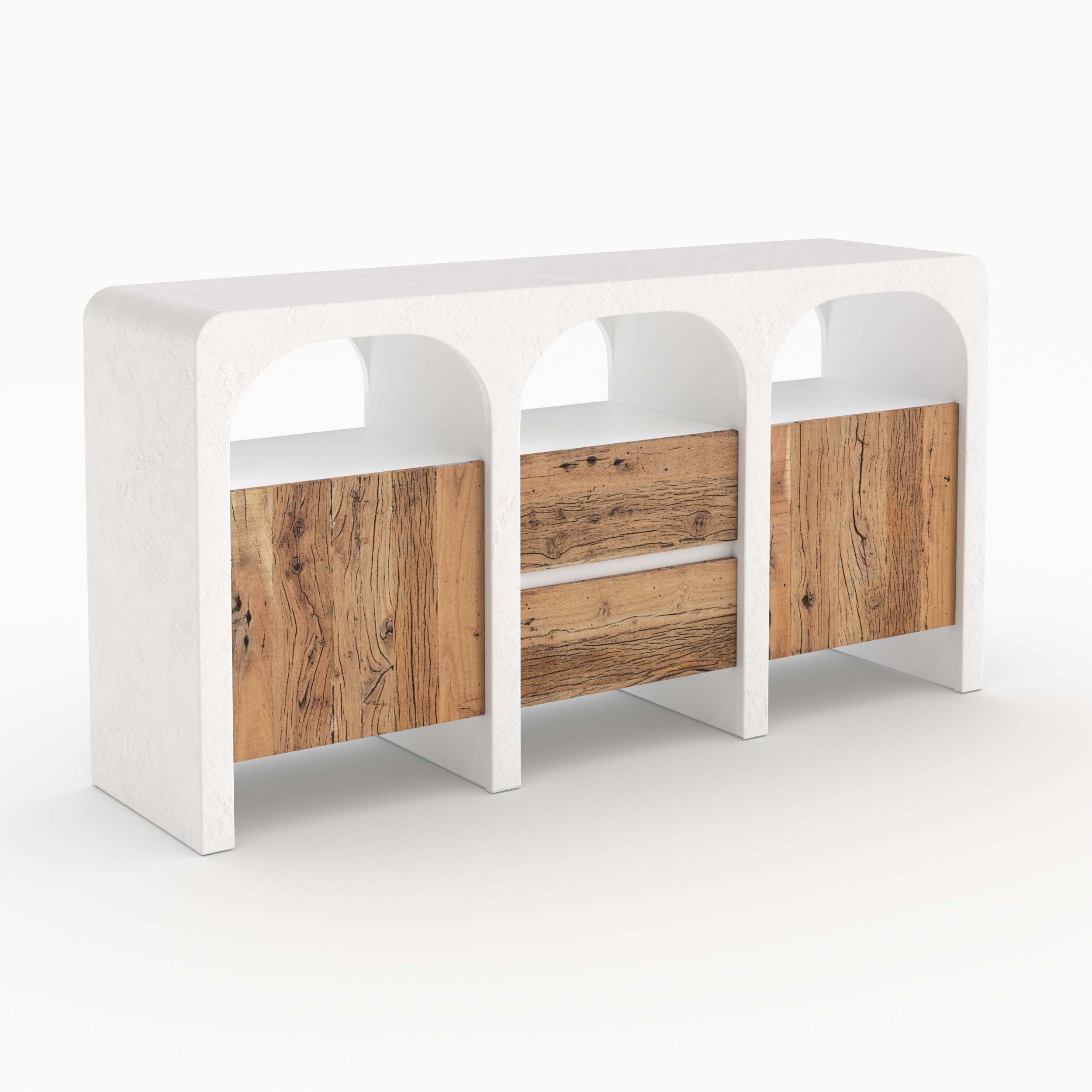 Buffet design Fira béton blanc cassé bois