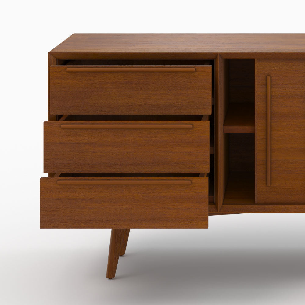 buffet design waya 3 cassetti teak massello 2 porte scorrevoli