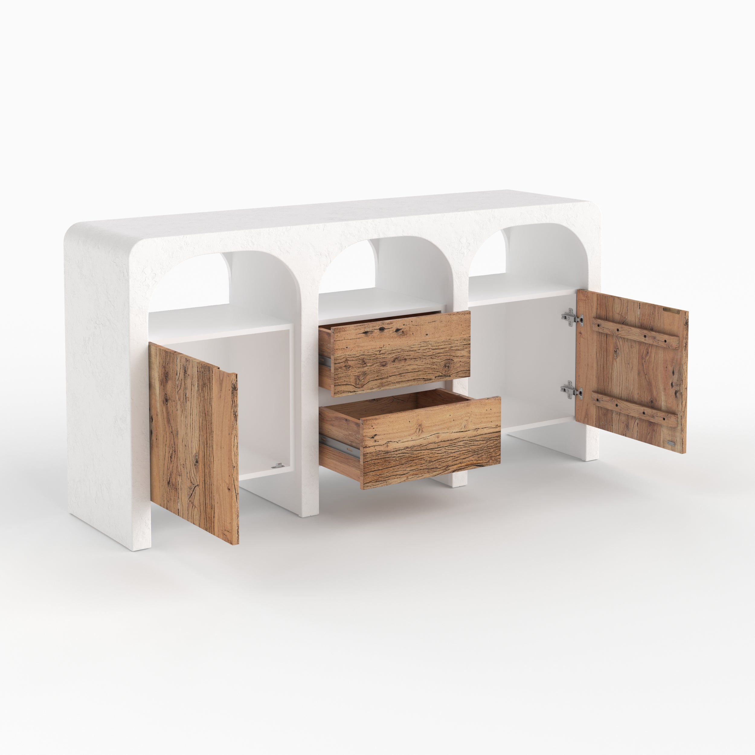 Buffet en béton blanc cassé et bois Fira