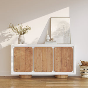 buffet en beton blanc et porte en bois d acacia eden