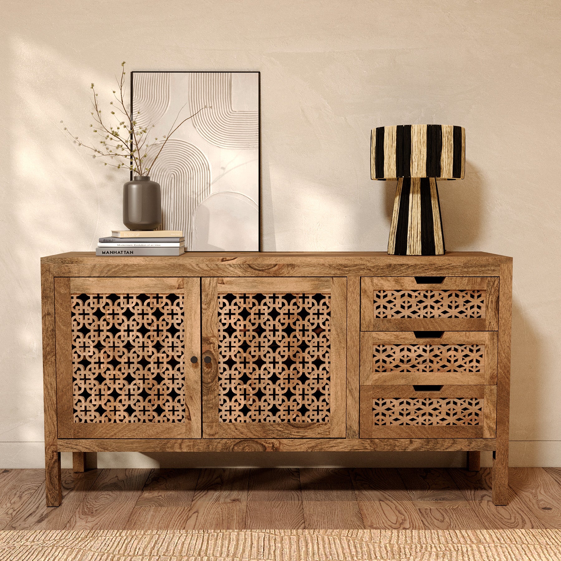 buffet en bois de manguier jaya ajoure rdv deco rangements