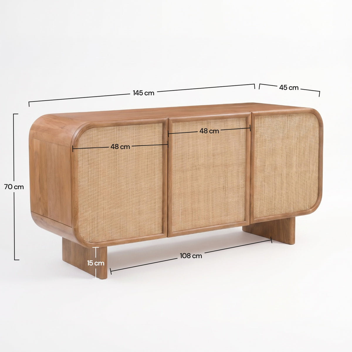 Buffet Ezio en bois de manguier et cannage, dimensions - Maison Pavane