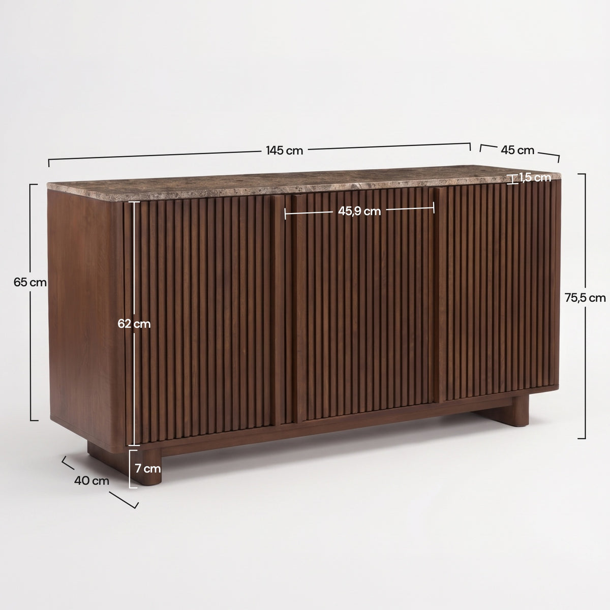 Buffet Flavio en bois de manguier et plateau en marbre, dimensions - Maison Pavane