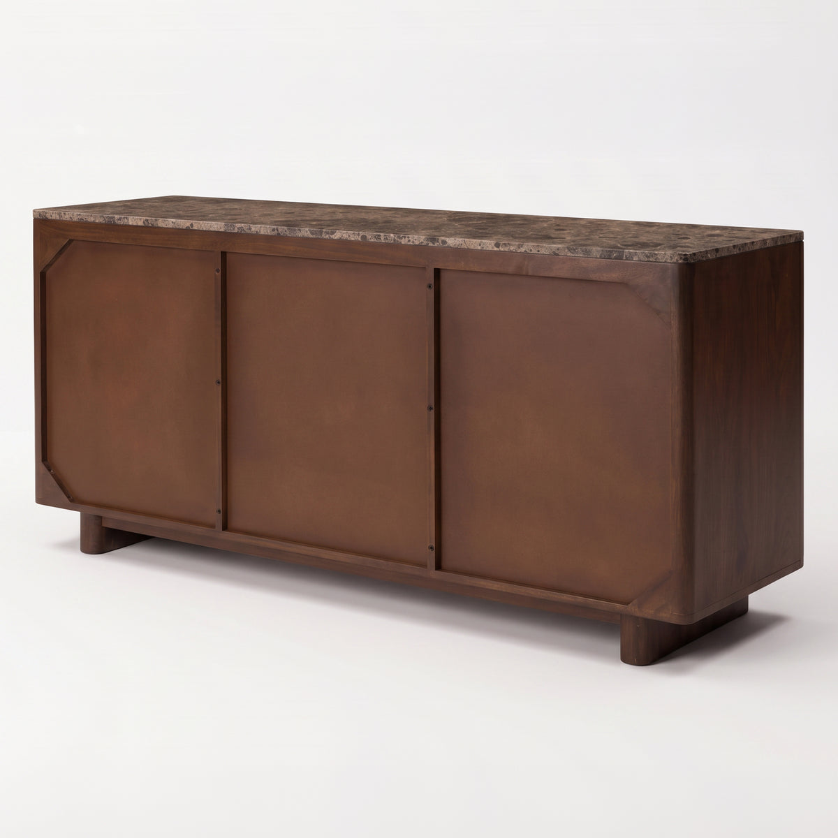 Buffet Flavio en bois de manguier et plateau en marbre, vue arrière - Maison Pavane